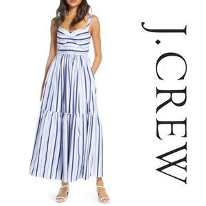 J. Crew Blue Stripe Tiered Dress